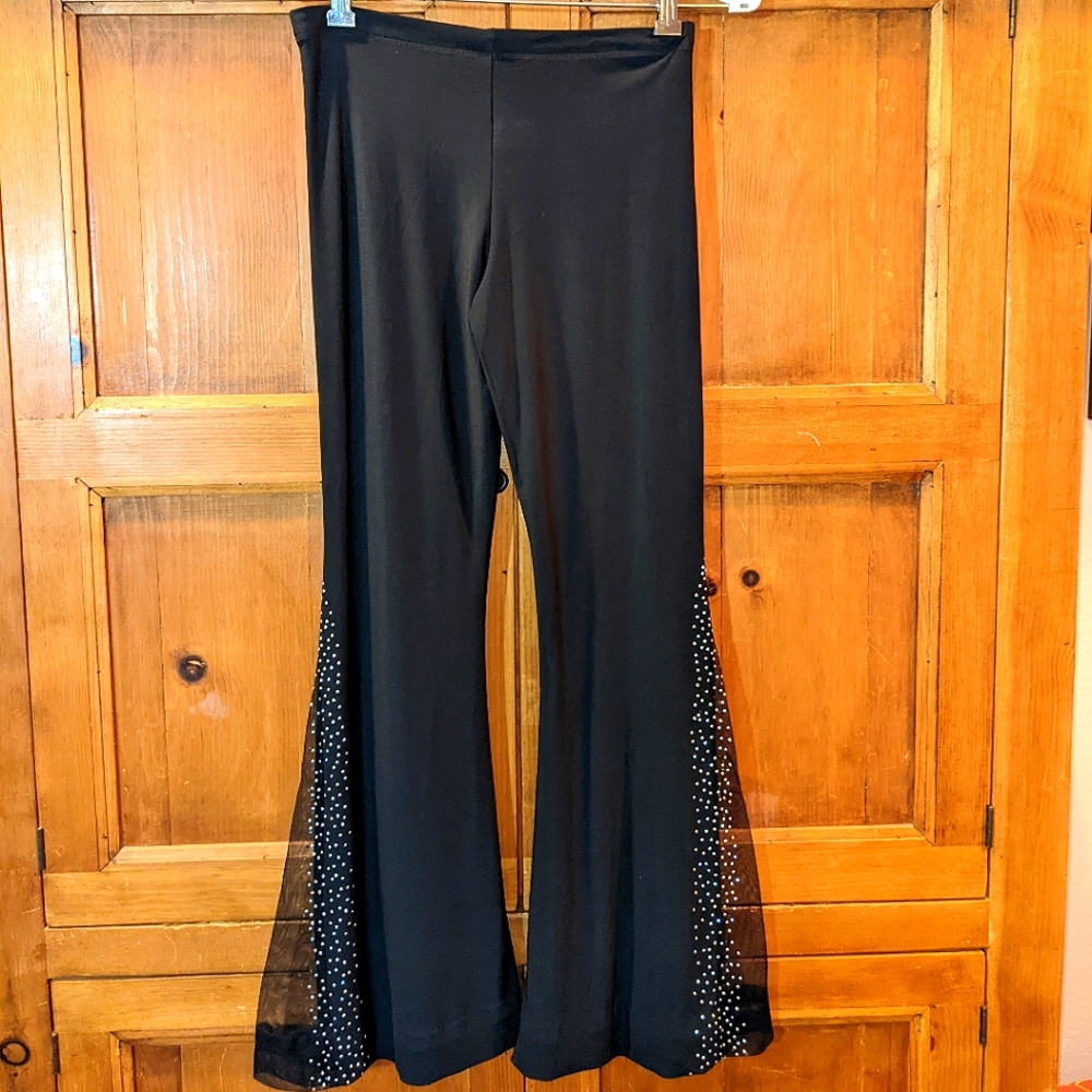 Euphoria Bell Bottom Leggings with Mesh and Rhinestone Flares Size Small